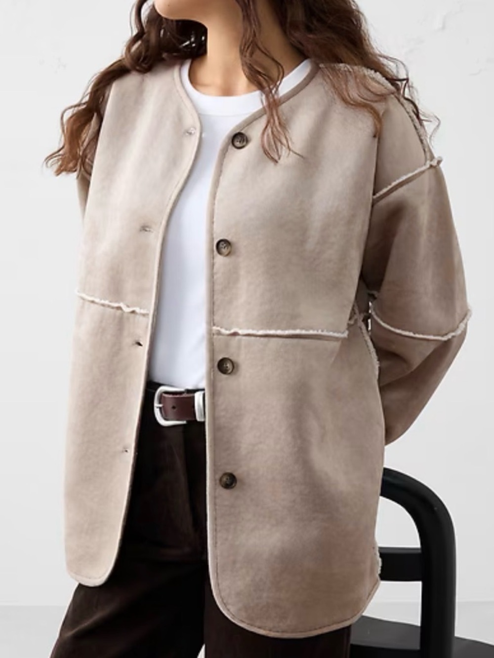 Banana Republic Reversible Beige Faux Suede & Shearling Jacket NWT